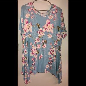 NWOT Womens Summer Short Sleeve Irregular Hem Loose Tunic Tops Flowy Blouse